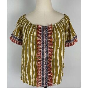 Altar'd State Shirt Womens‎ Small Mustard Yellow Southwestern Bohemian Fringe